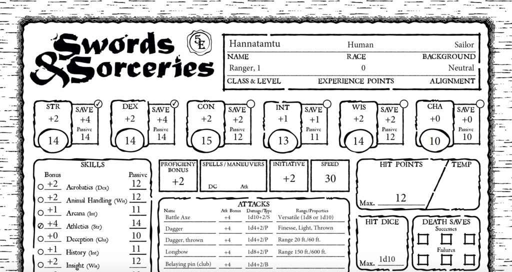 Hannatamtu's 1st-level character sheet